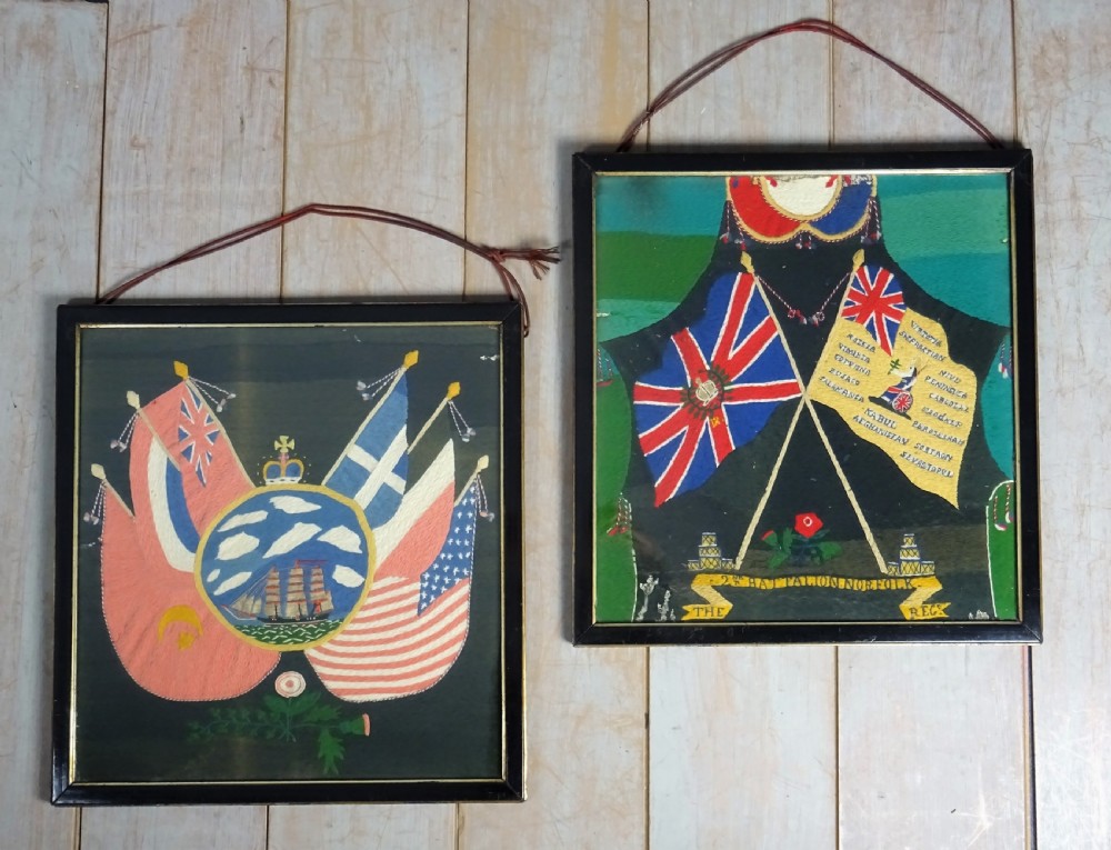 Pair of Victorian Military Woolworks, Norfolk Regiment