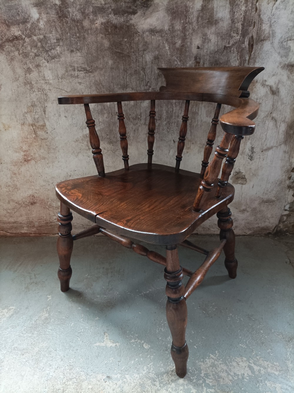 Antique English Smokers Captain's Bow Chair