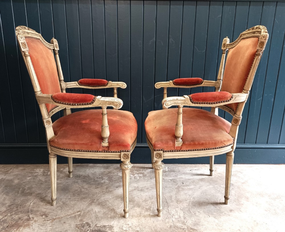 Pair of French Painted Bergère Dining Arm Chairs View II
