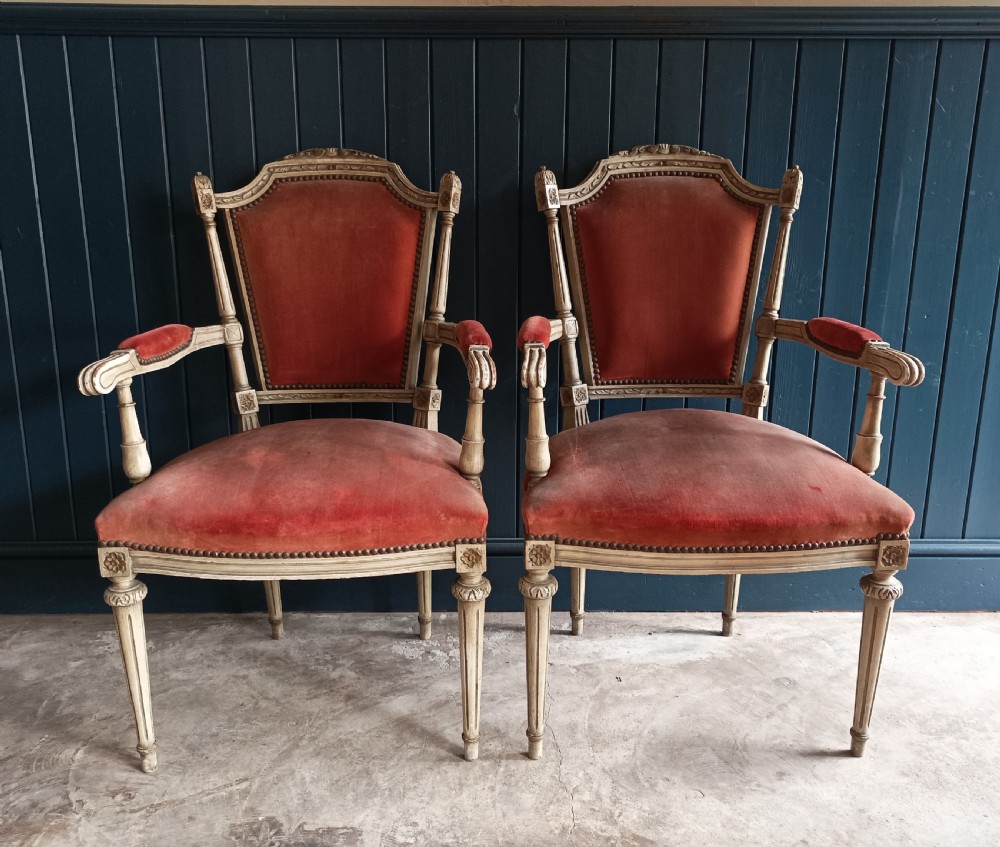 Pair of French Painted Bergère Dining Arm Chairs View III