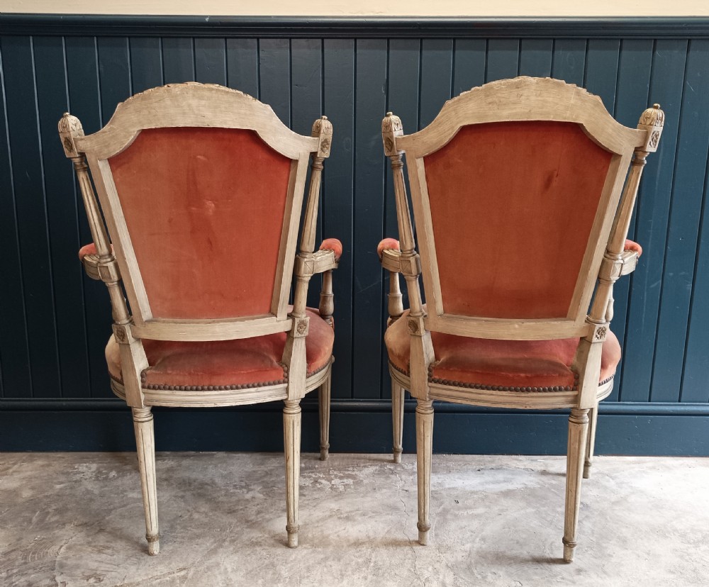 Pair of French Painted Bergère Dining Arm Chairs View V