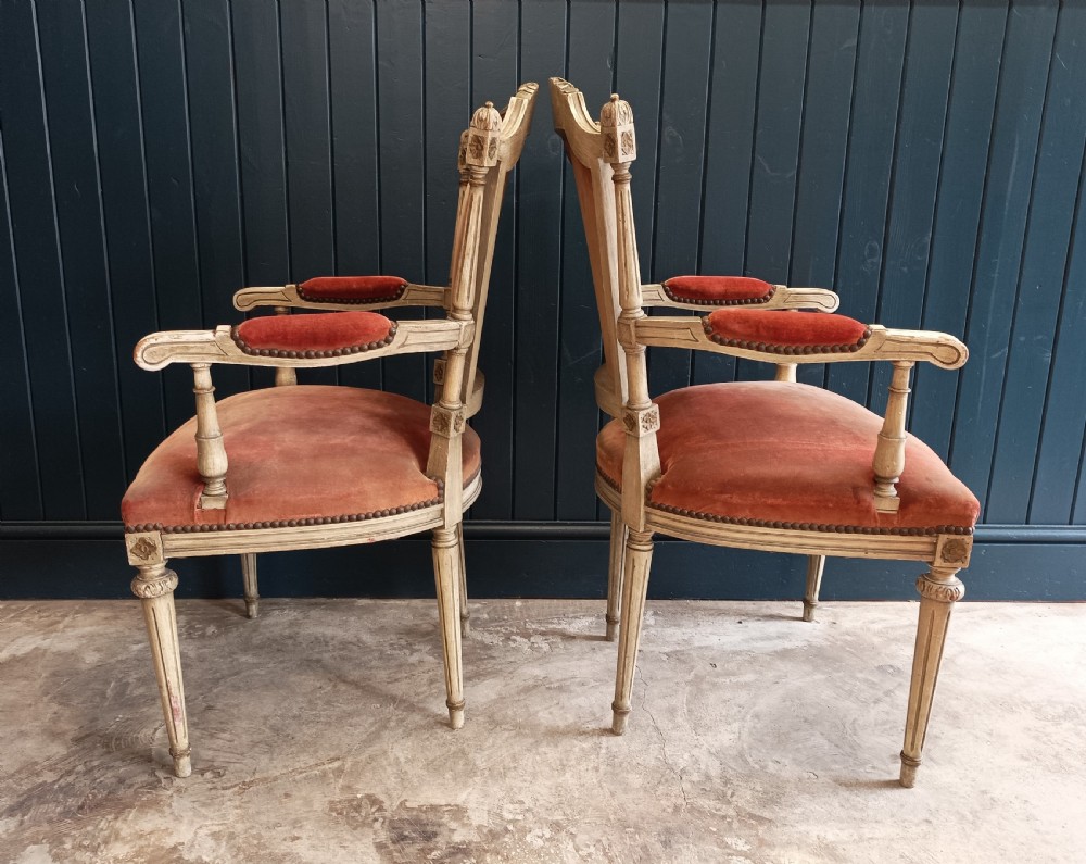 Pair of French Painted Bergère Dining Arm Chairs View VII