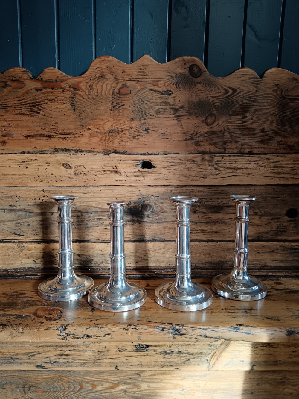 Fine Group of Four Georgian Silver Plated Telescopic Candlesticks View II