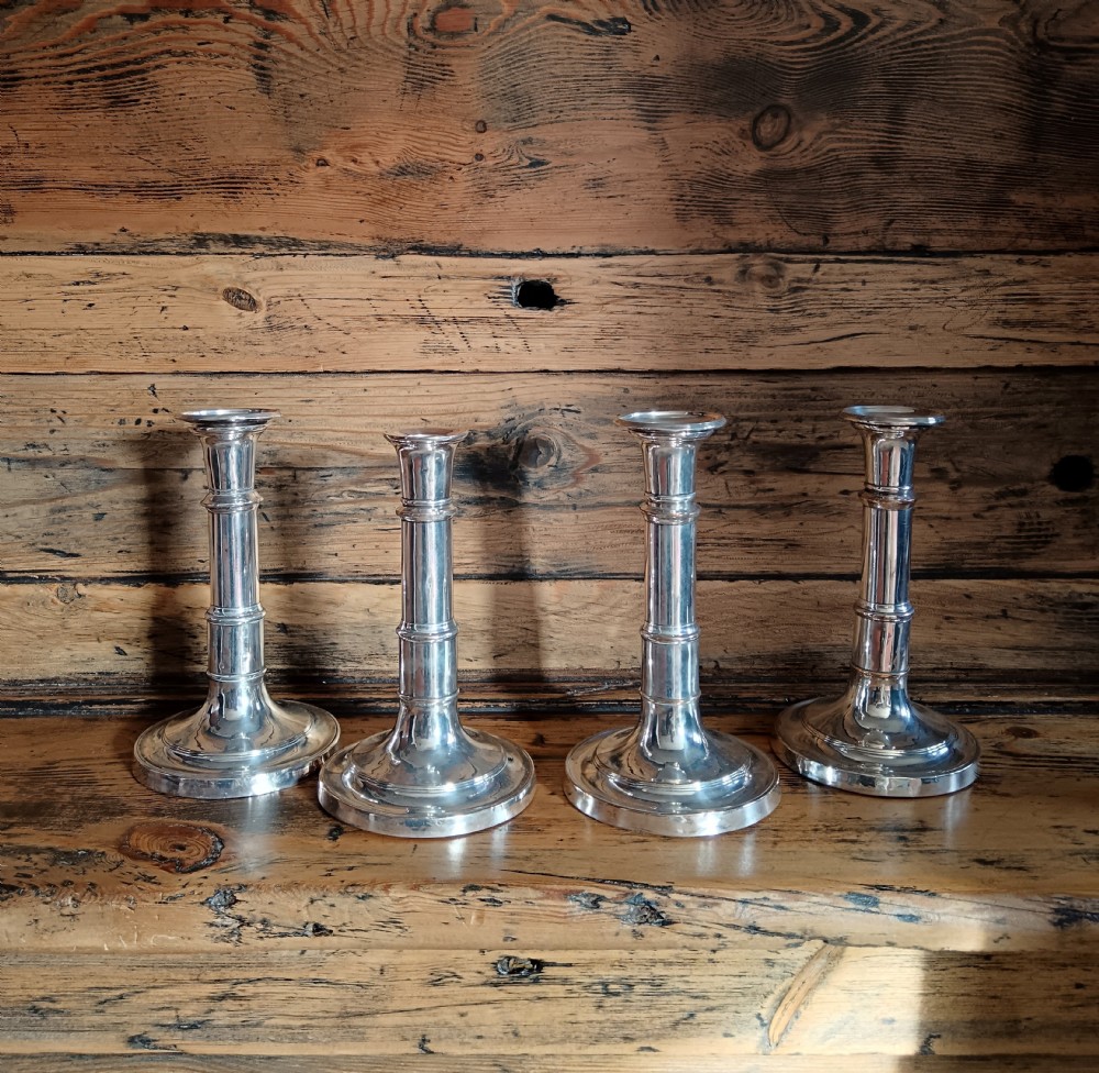 Fine Group of Four Georgian Silver Plated Telescopic Candlesticks