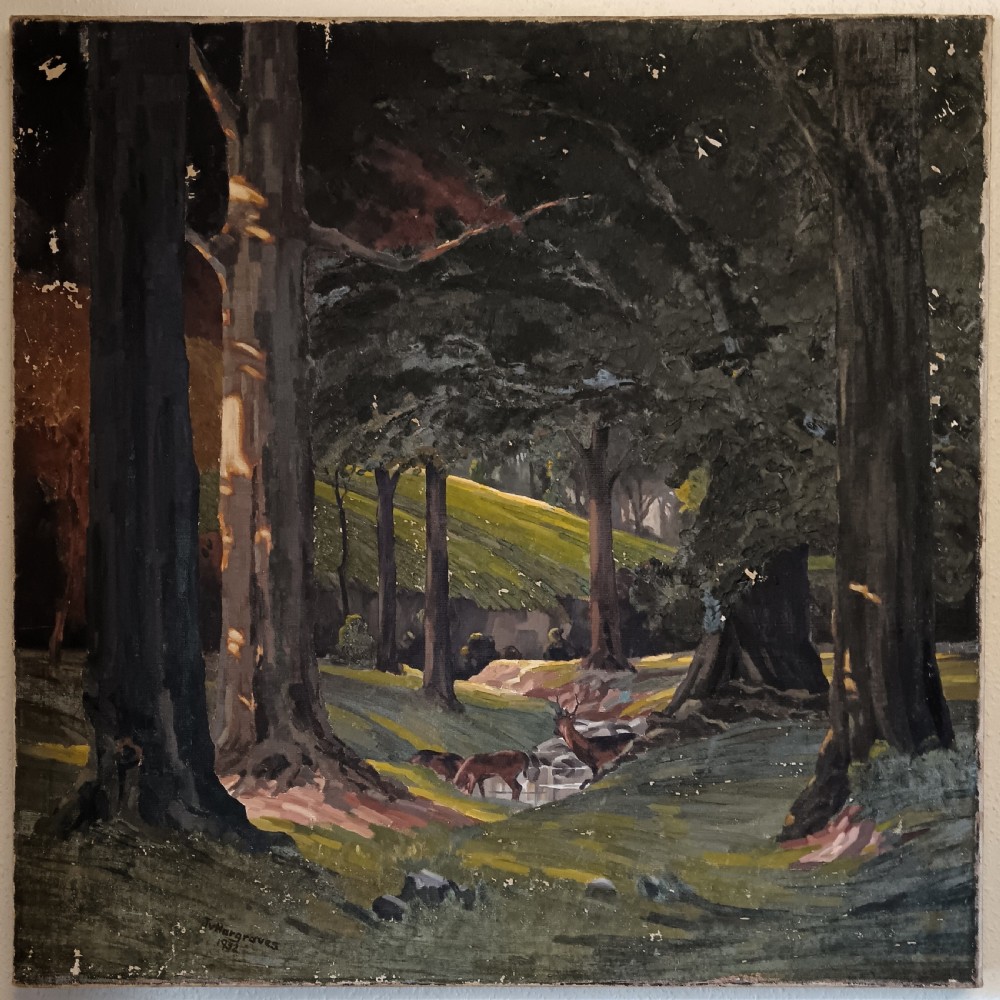 Oil painting of deer at a forest glade 1932