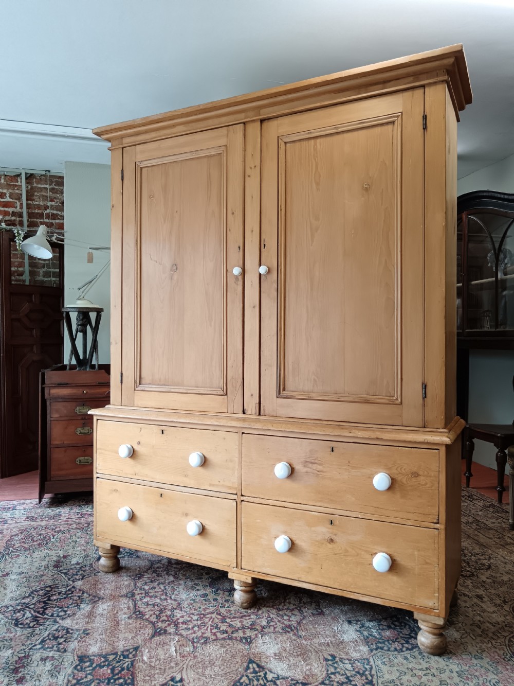 Late Victorian pine linen press View XII