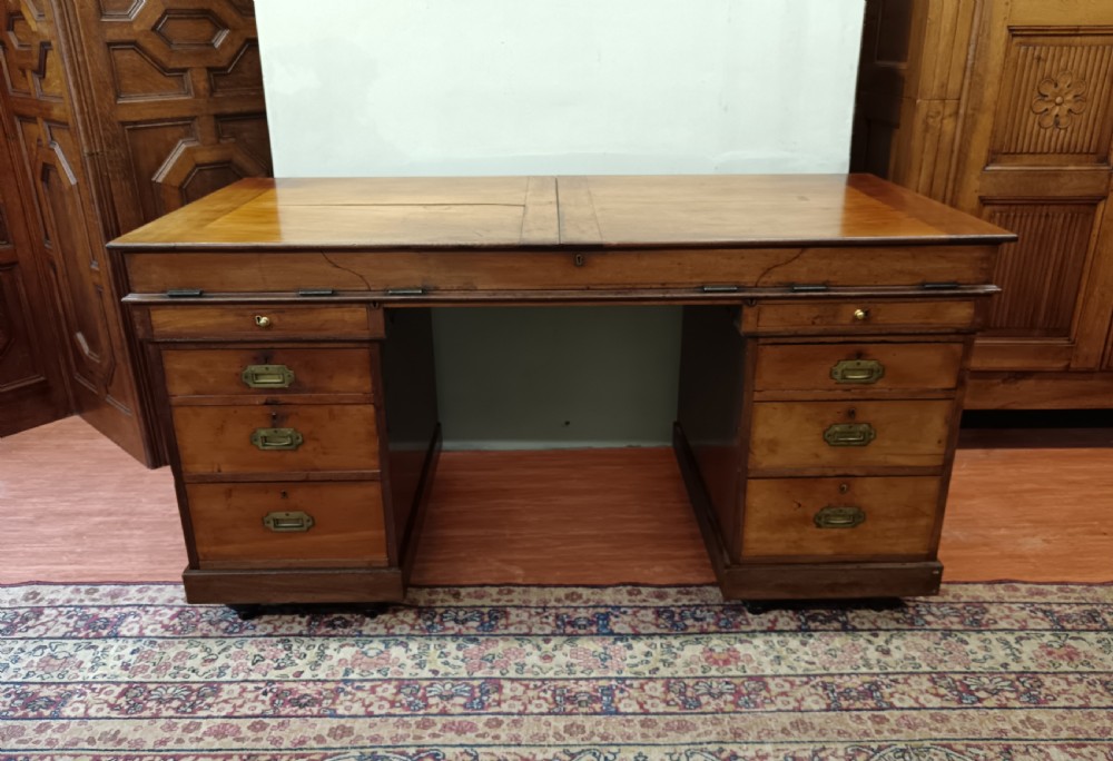 Mahogany Campaign Naval Pedestal Desk