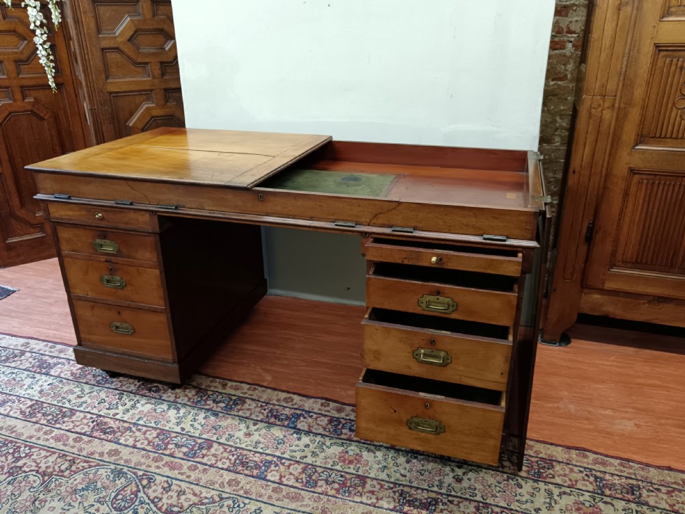 Mahogany Campaign Naval Pedestal Desk View II