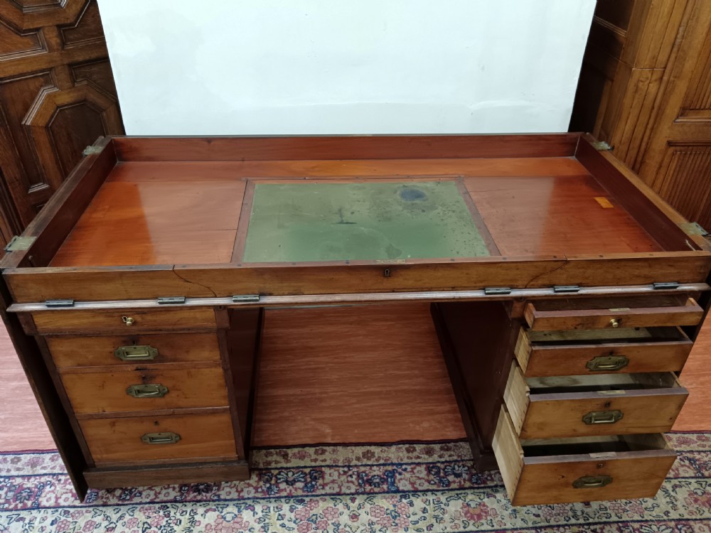 Mahogany Campaign Naval Pedestal Desk View III