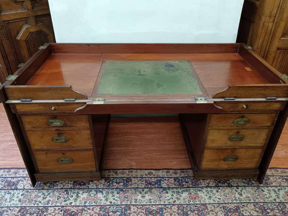 Mahogany Campaign Naval Pedestal Desk View IV