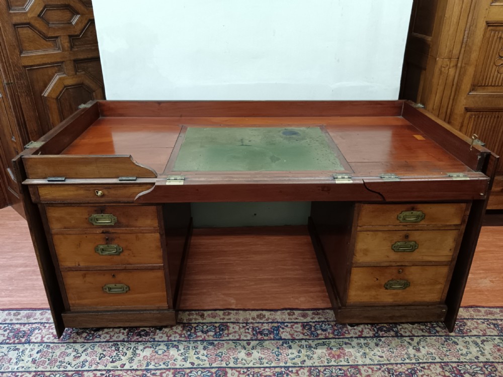 Mahogany Campaign Naval Pedestal Desk View V