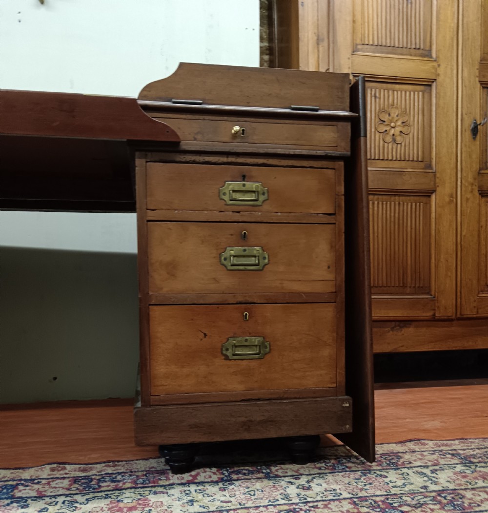 Mahogany Campaign Naval Pedestal Desk View VII