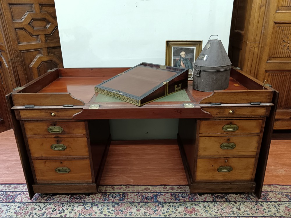 Mahogany Campaign Naval Pedestal Desk View VI