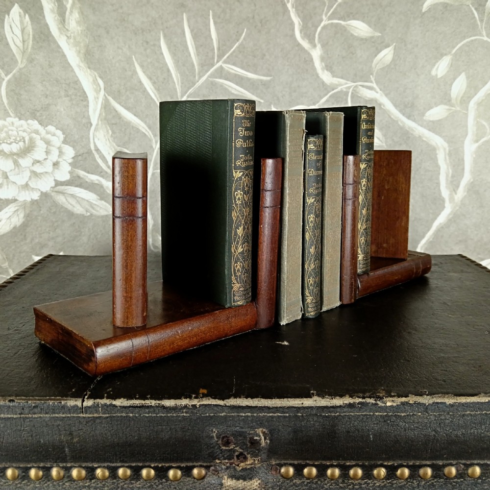Antique Arts & Crafts Wooden Book-Shaped Bookends