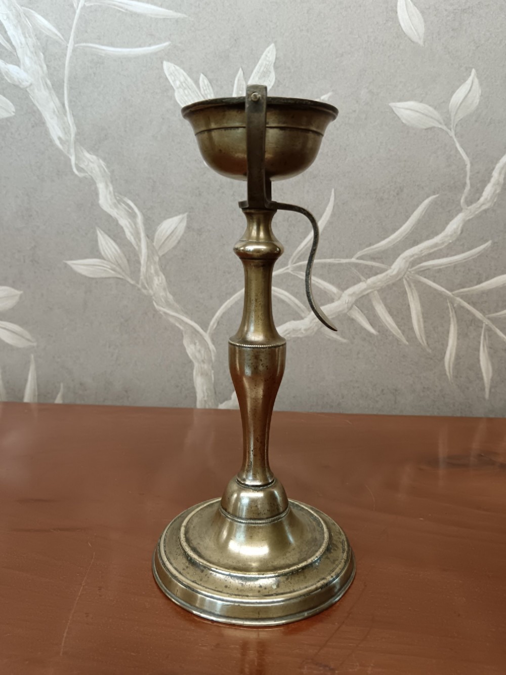 Antique brass oil lamp with a gimballed (swivelling) bowl View II