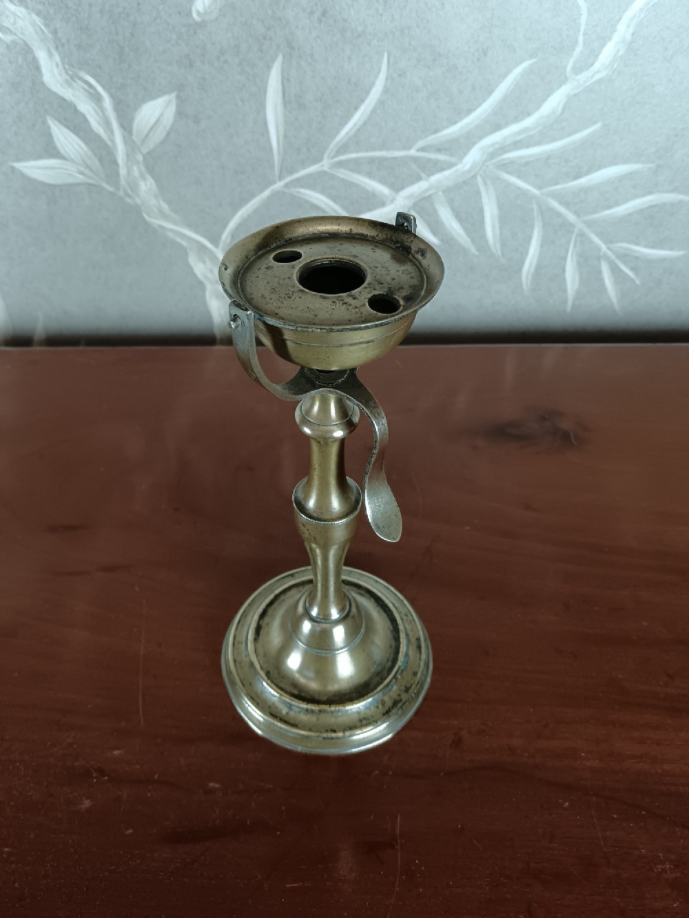 Antique brass oil lamp with a gimballed (swivelling) bowl View III
