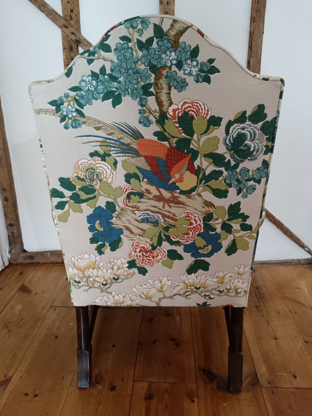 William & Mary Revival Armchair Newly Reupholstered in Luxury GP & J Baker 'Rockbird' Fabric View IX
