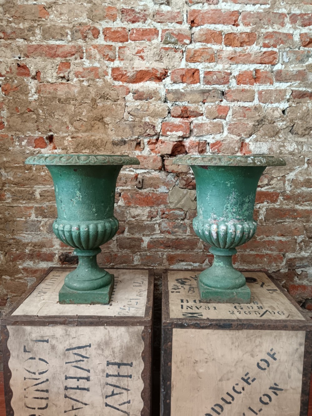 Pair of Antique French Cast Iron Medici Garden Urns c.1890