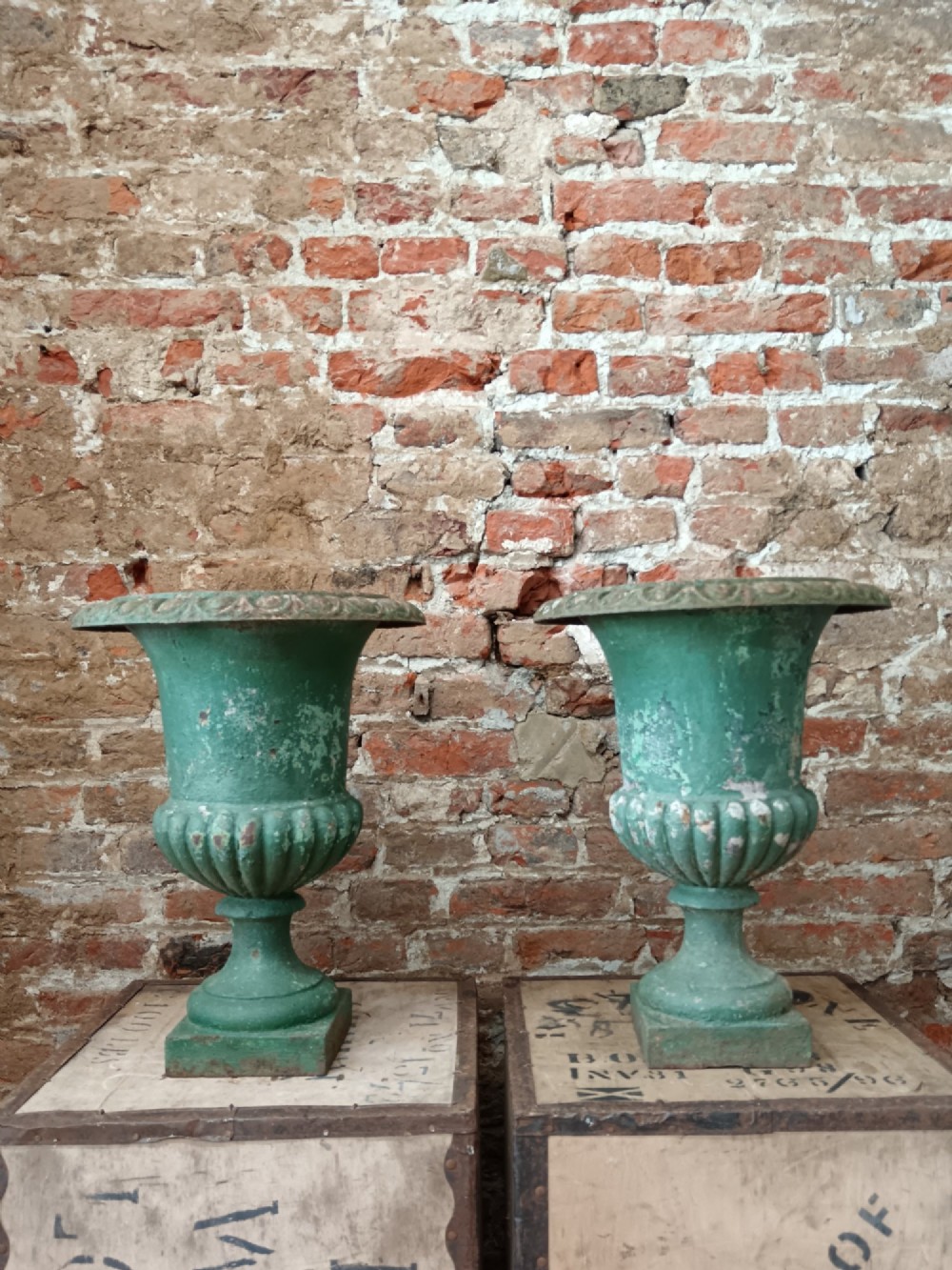 Pair of Antique French Cast Iron Medici Garden Urns c.1890 View III