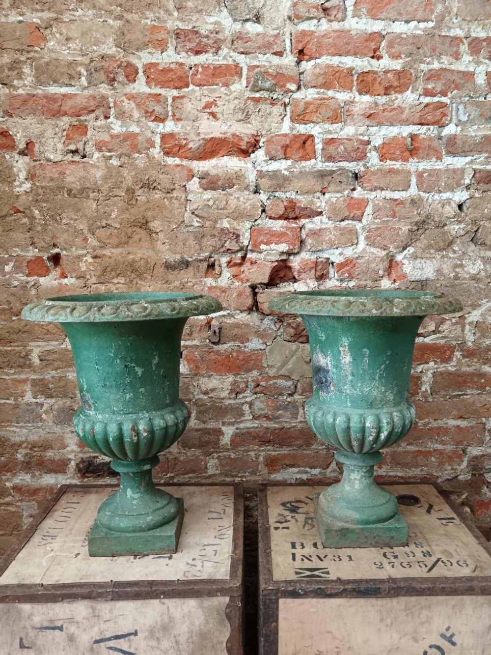 Pair of Antique French Cast Iron Medici Garden Urns c.1890 View IV
