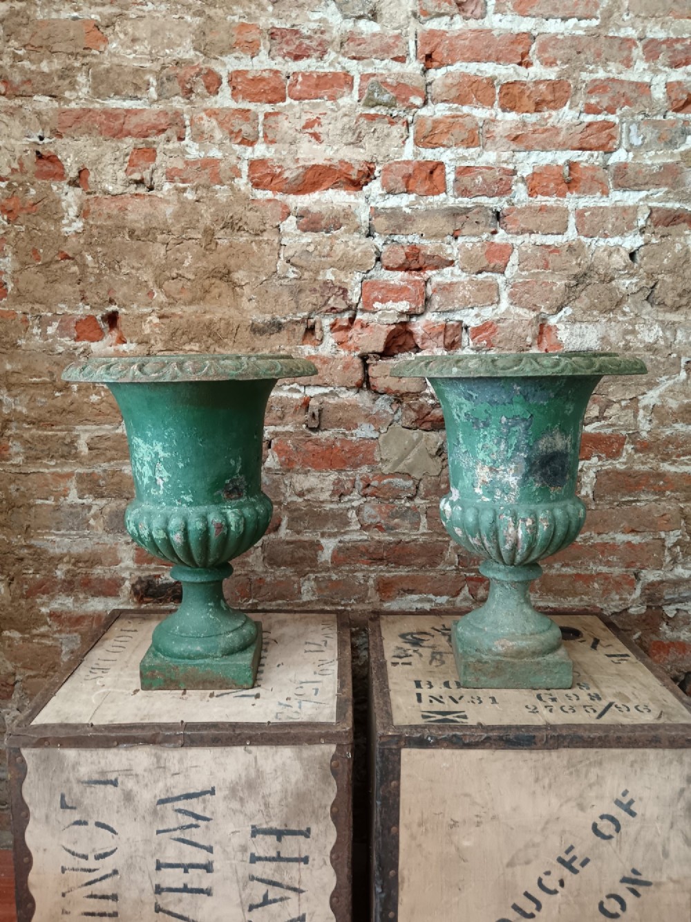 Pair of Antique French Cast Iron Medici Garden Urns c.1890 View V
