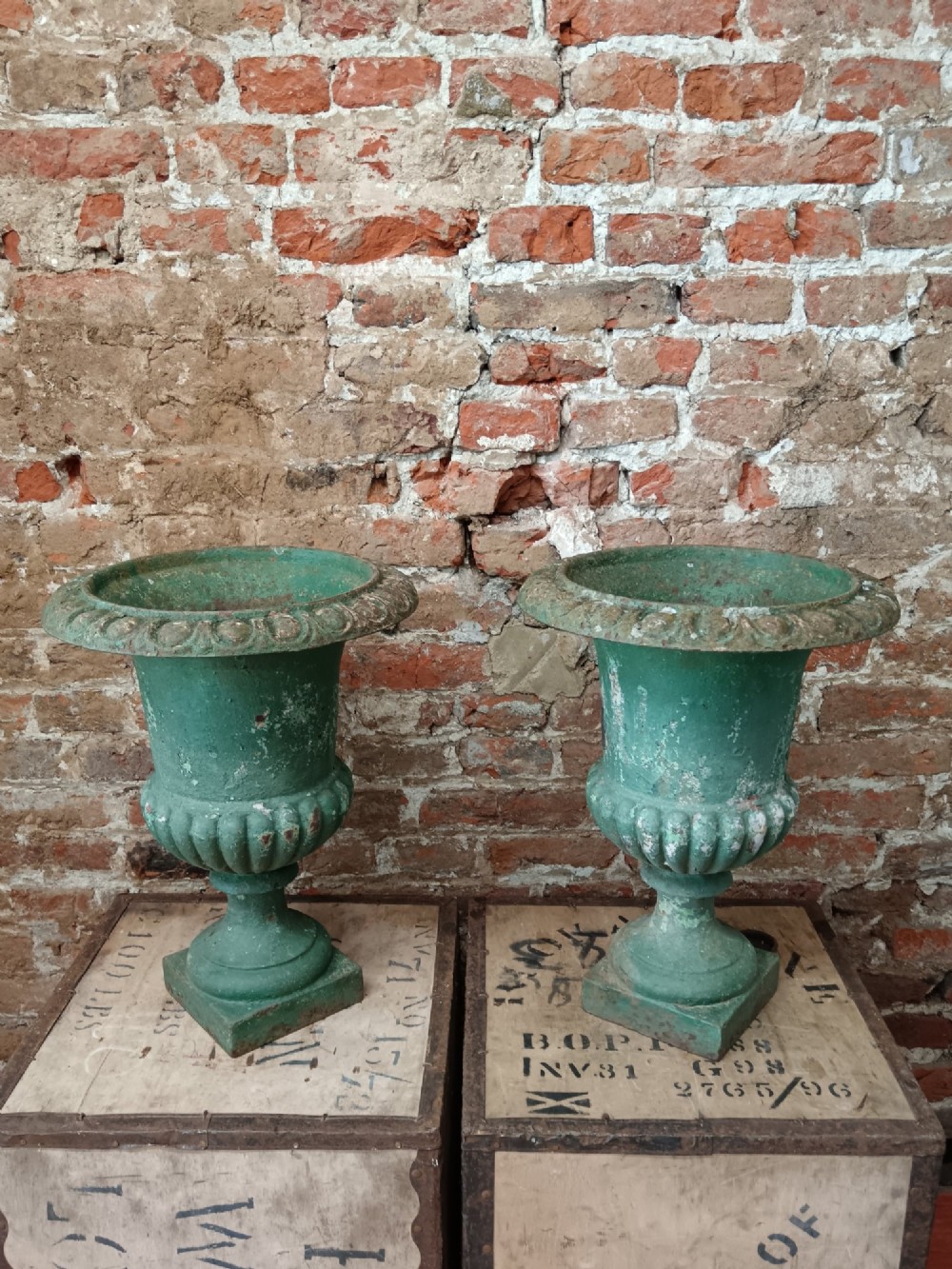 Pair of Antique French Cast Iron Medici Garden Urns c.1890 View X