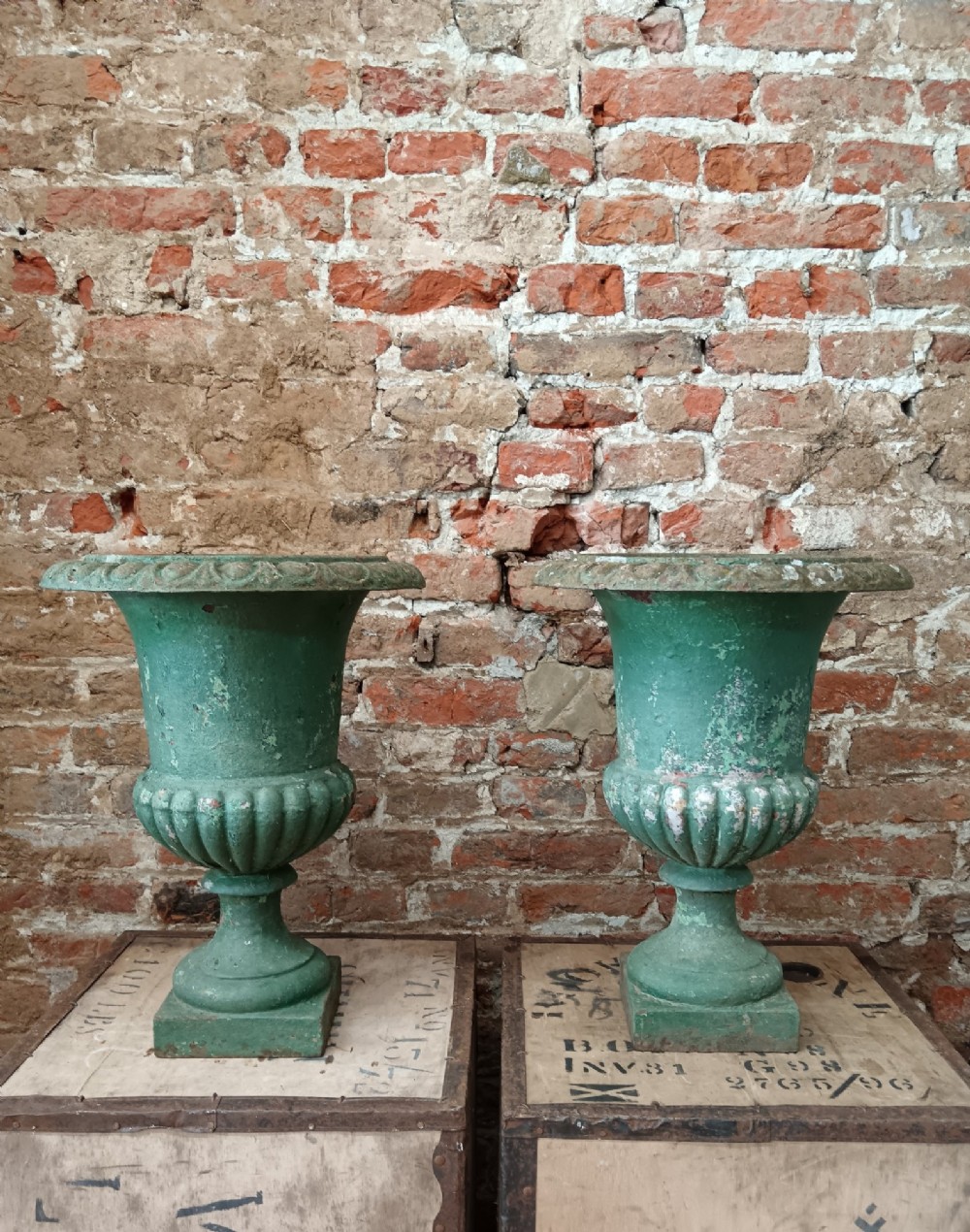 Pair of Antique French Cast Iron Medici Garden Urns c.1890 View XI