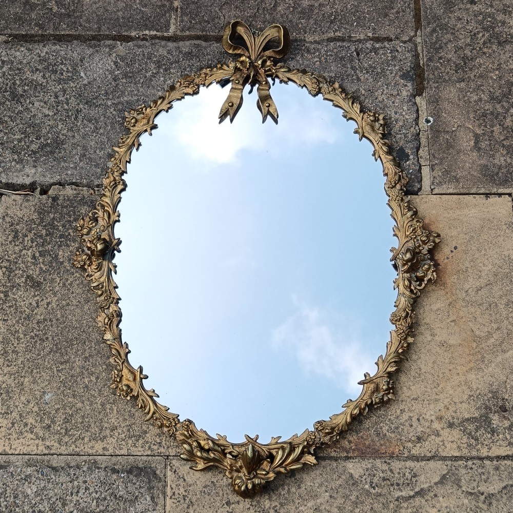 Fine Antique French Louis XVI Gilt Bronze Oval Wall Mirror, c.1890 Date / Era