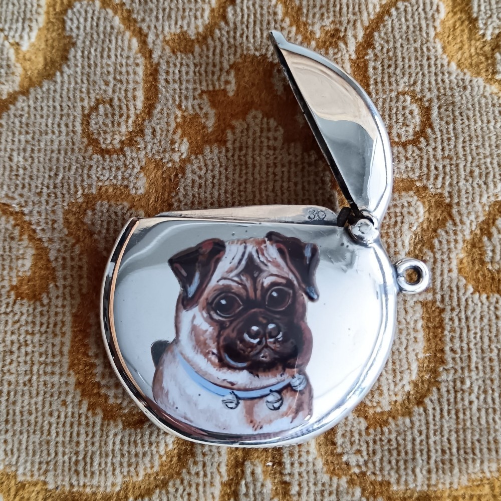 Edwardian Silver Pug Dog Vesta Case, 1906