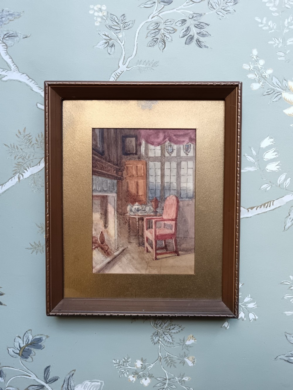 Pair of Edwardian English School Interior Watercolors View II