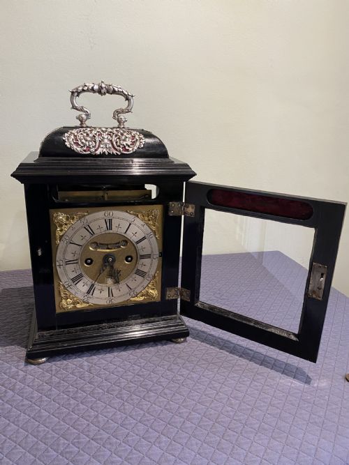 JOHN PEPYS LONDON A FINE LATE 17TH CENT EBONY AND SILVER MOUNTED TABLE CLOCK - ADDITIONAL PHOTO 1