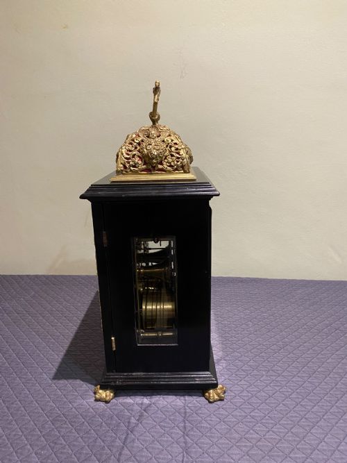 JONATHON LOWNDES EBONY AND BRASS BASKET TOP TABLE CLOCK CIRCA 1695 - ADDITIONAL PHOTO 2
