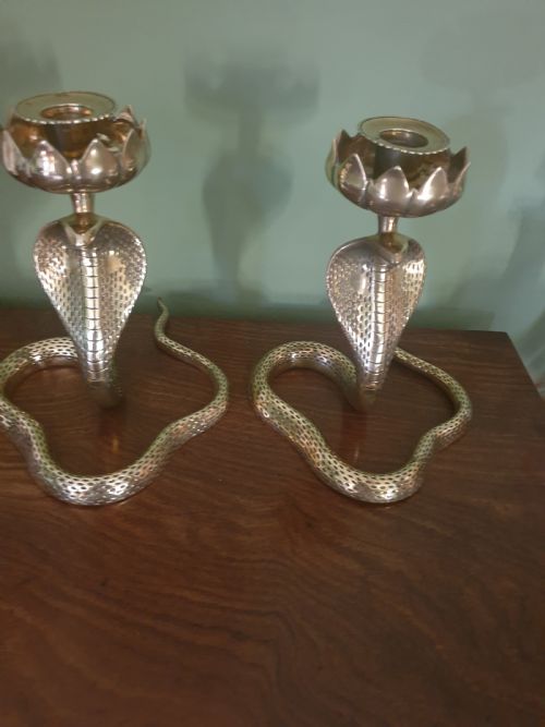 Pair Handsome and Stunning Brass Candlesticks in the form of Cobras
