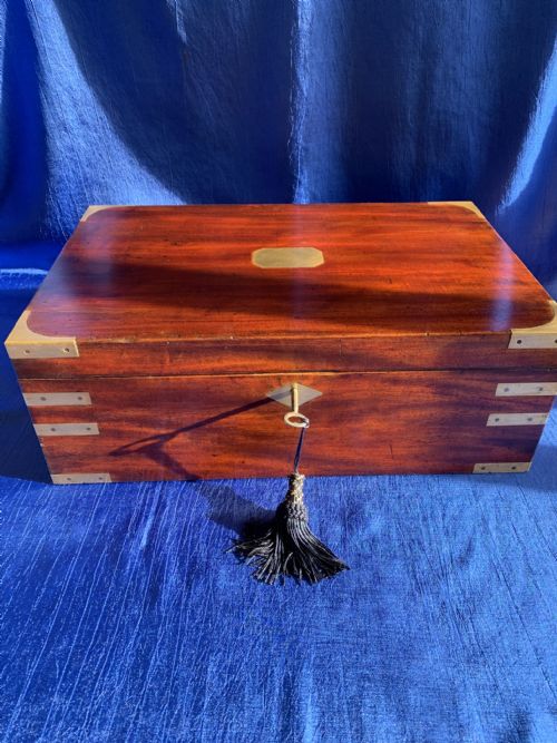 georgian mahogany campaign brass bound writing slope - CATEGORY: ANTIQUE BOXES - DATED GEORGIAN