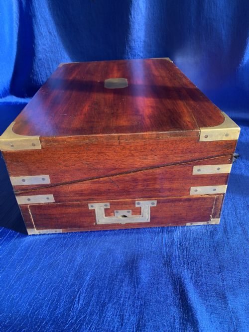 GEORGIAN MAHOGANY CAMPAIGN BRASS BOUND WRITING SLOPE - ADDITIONAL PHOTO 1