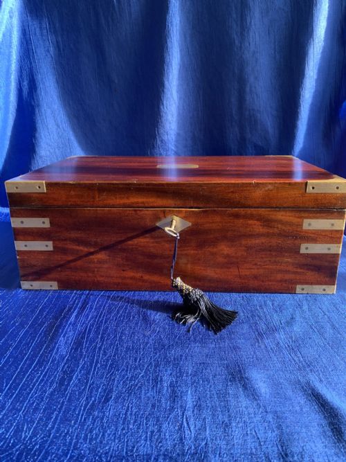 GEORGIAN MAHOGANY CAMPAIGN BRASS BOUND WRITING SLOPE - ADDITIONAL PHOTO 2
