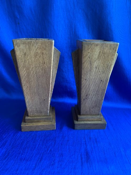 art deco pair of oak display vases - CATEGORY: ANTIQUE MISCELLANEOUS - DATED 1930