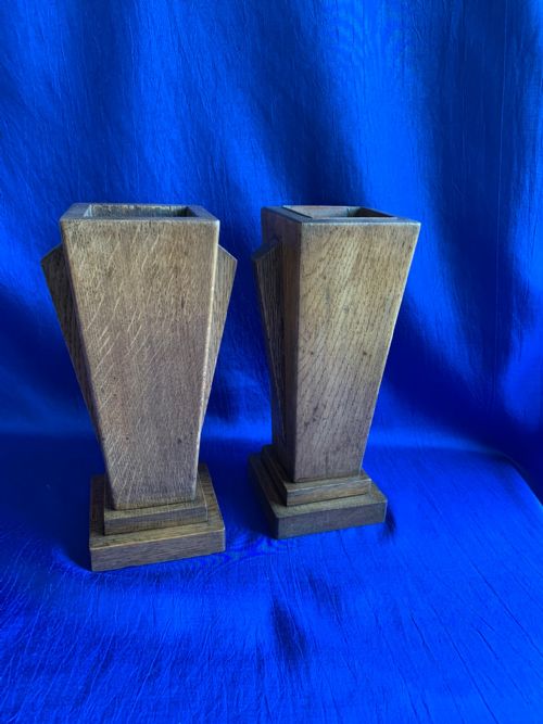 ART DECO PAIR OF OAK DISPLAY VASES - ADDITIONAL PHOTO 2