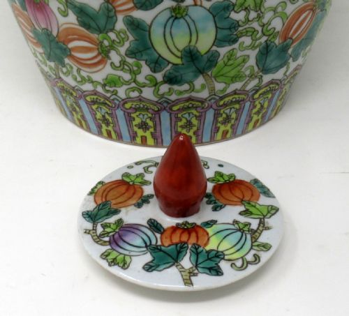 ANTIQUE CHINESE EXPORT ENAMELED PORCELAIN GINGER JAR CENTERPIECE REPUBLIC PERIOD - ADDITIONAL PHOTO 6