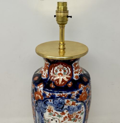 ANTIQUE PAIR JAPANESE CHINESE IMARI PORCELAIN ORMOLU TABLE LAMPS BLUE RED GILT - ADDITIONAL PHOTO 5