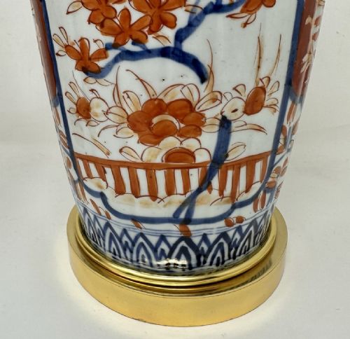 ANTIQUE PAIR JAPANESE CHINESE IMARI PORCELAIN ORMOLU TABLE LAMPS BLUE RED GILT - ADDITIONAL PHOTO 8