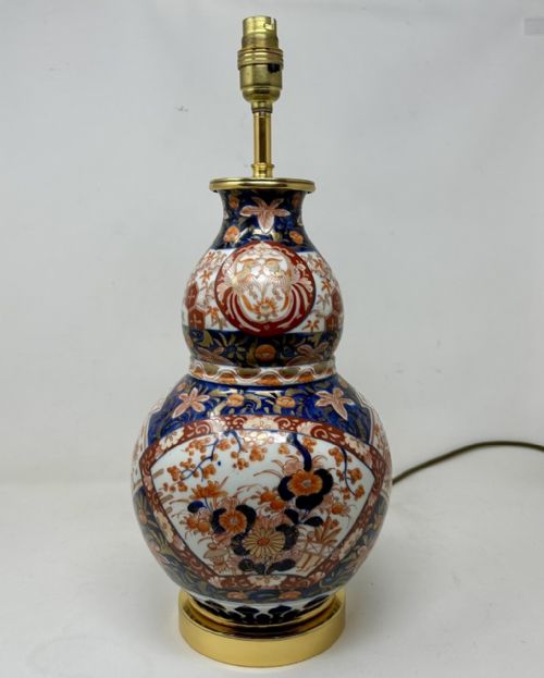 ANTIQUE VINTAGE JAPANESE CHINESE IMARI PORCELAIN ORMOLU TABLE LAMP BLUE RED