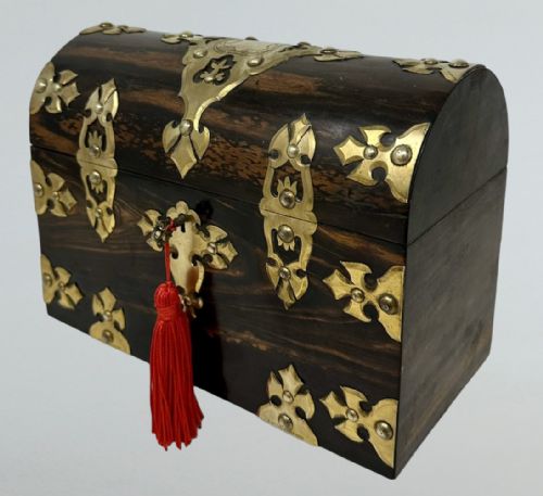 ANTIQUE VICTORIAN COROMANDEL BRASS WOODEN LETTERS STATIONERY CASKET BOX BETJEMANN