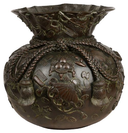 LARGE JAPANESE BRONZE VASE JARDINIRE MEIJI PERIOD