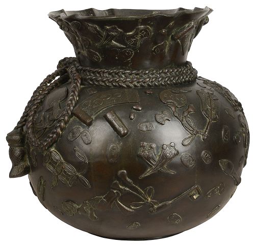 LARGE JAPANESE BRONZE VASE JARDINIRE MEIJI PERIOD - ADDITIONAL PHOTO 4