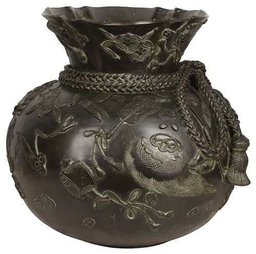 LARGE JAPANESE BRONZE VASE JARDINIRE MEIJI PERIOD - ADDITIONAL PHOTO 6