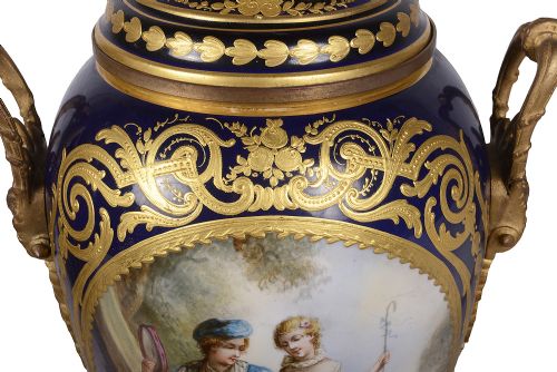PAIR 19TH CENTURY FRENCH SEVRES STYLE PORCELAIN VASES - ADDITIONAL PHOTO 2
