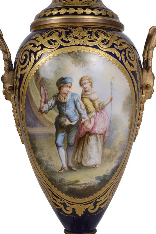 PAIR 19TH CENTURY FRENCH SEVRES STYLE PORCELAIN VASES - ADDITIONAL PHOTO 4
