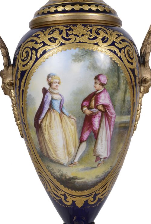 PAIR 19TH CENTURY FRENCH SEVRES STYLE PORCELAIN VASES - ADDITIONAL PHOTO 5