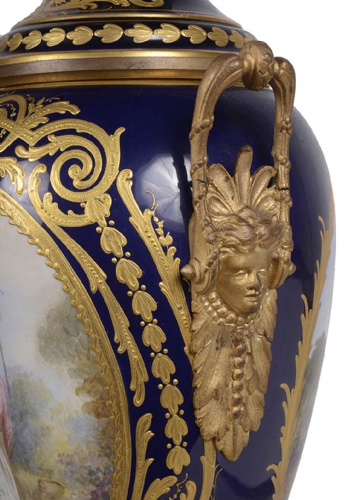 PAIR 19TH CENTURY FRENCH SEVRES STYLE PORCELAIN VASES - ADDITIONAL PHOTO 8